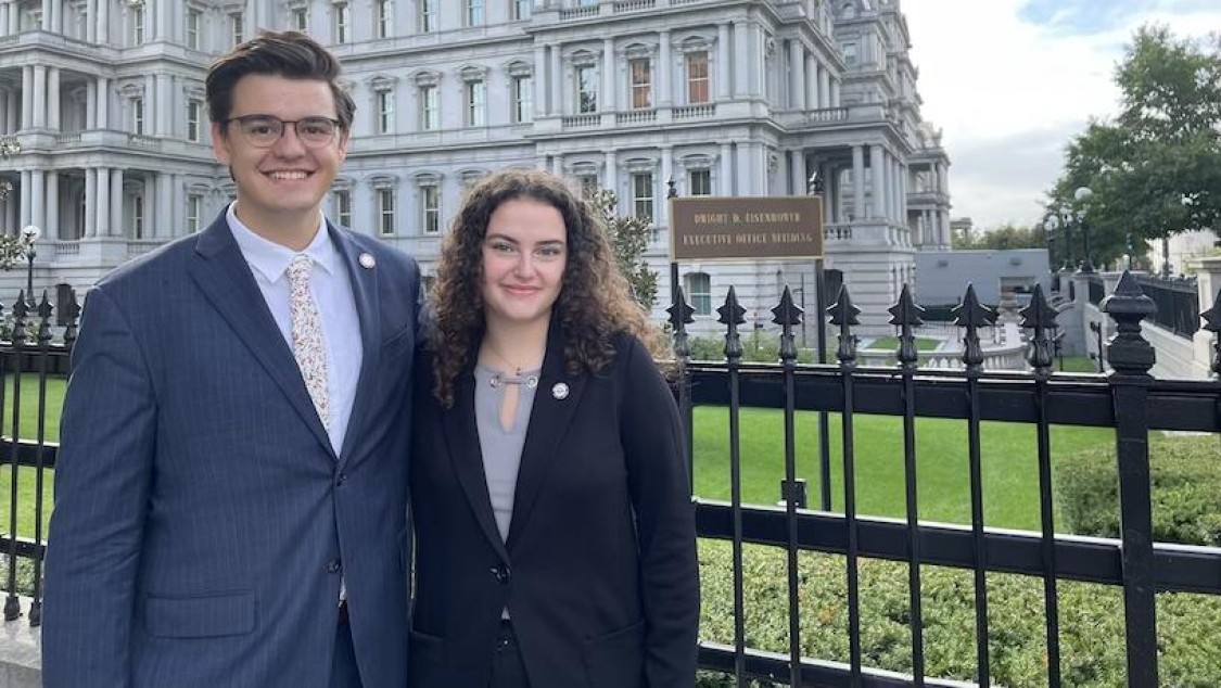 Andrew Fagerheim (left) with fellow Youth Climate Advisory Board member, Cedar Young, a senior at St. Lawrence University. Both pictured in D.C. for the White House Summit on Building Climate Resilient Communities held in September. Credit: The Wild Center